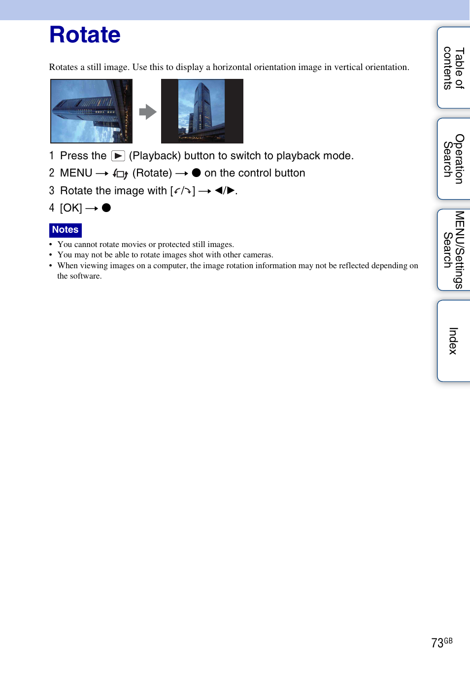 Rotate, Rotate) | Sony DSC-W560 User Manual | Page 73 / 141