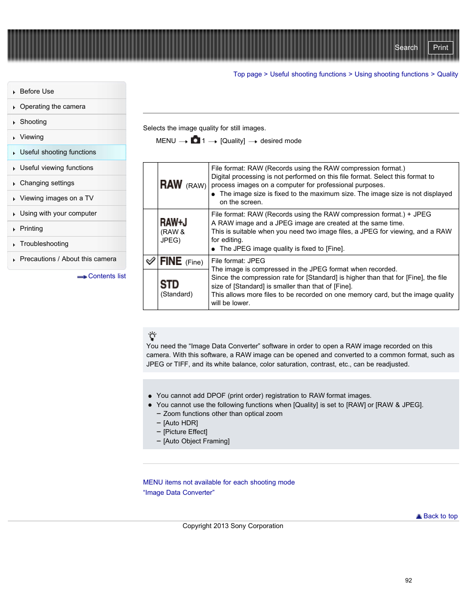 Quality, Cyber-shot user guide | Sony DSC-RX100M2 User Manual | Page 101 / 269