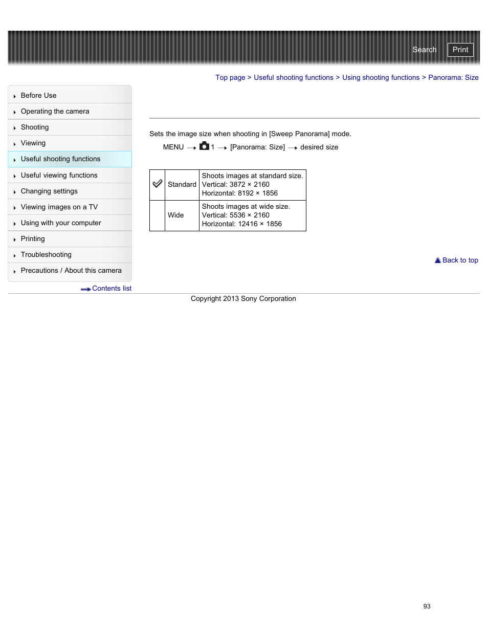 Panorama: size, Cyber-shot user guide | Sony DSC-RX100M2 User Manual | Page 102 / 269