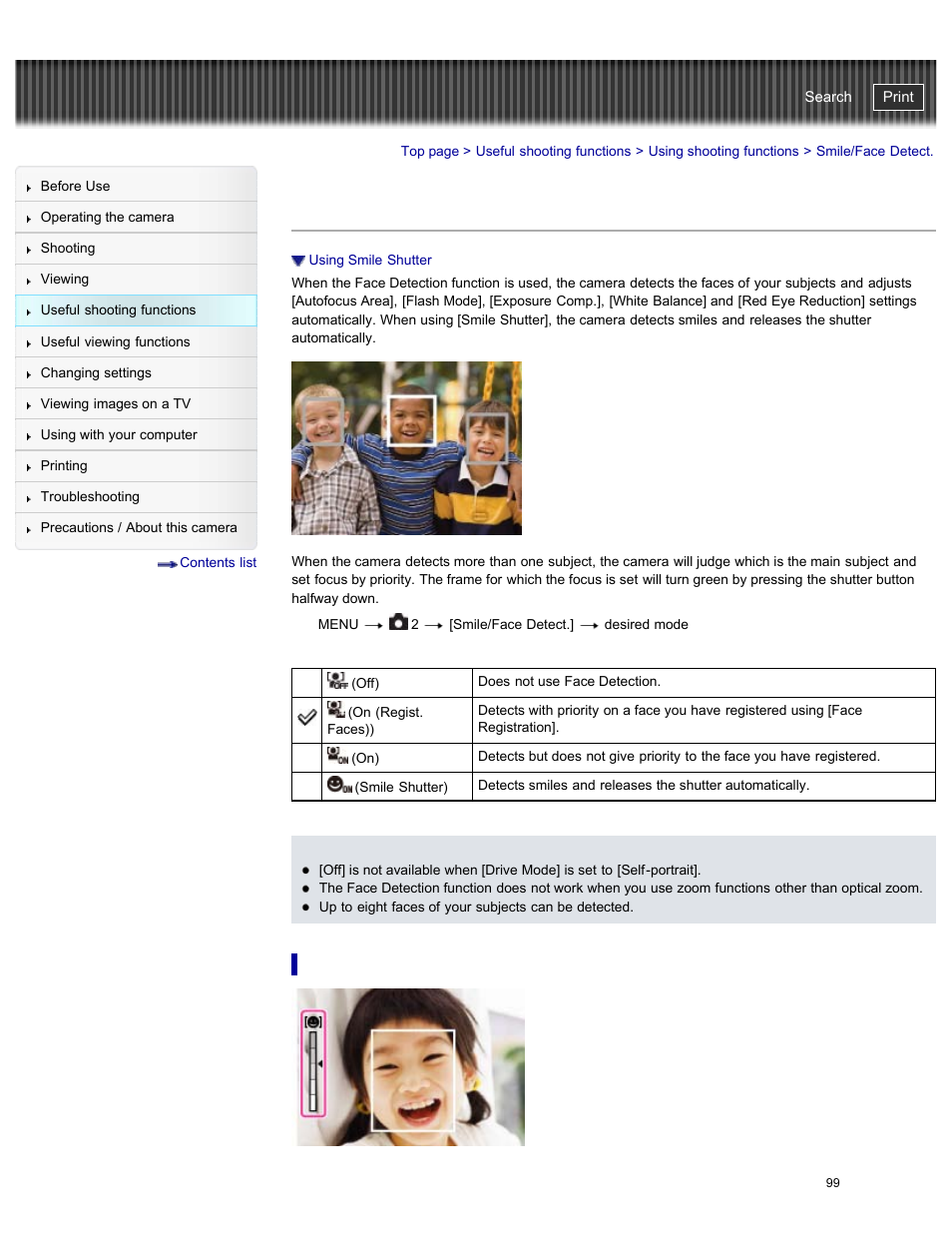 Smile/face detect, Using smile shutter, Cyber-shot user guide | Sony DSC-RX100M2 User Manual | Page 108 / 269