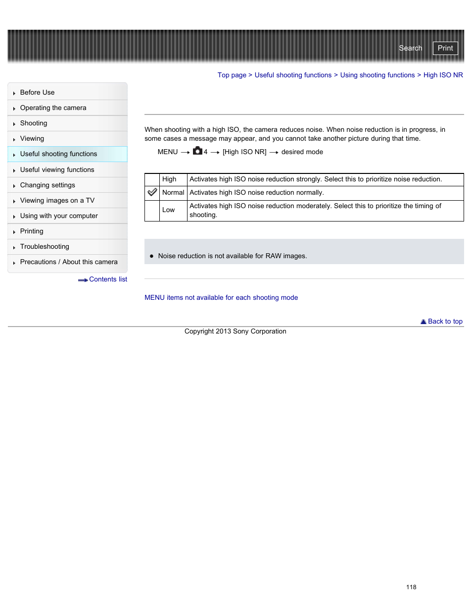 High iso nr, Cyber-shot user guide | Sony DSC-RX100M2 User Manual | Page 127 / 269