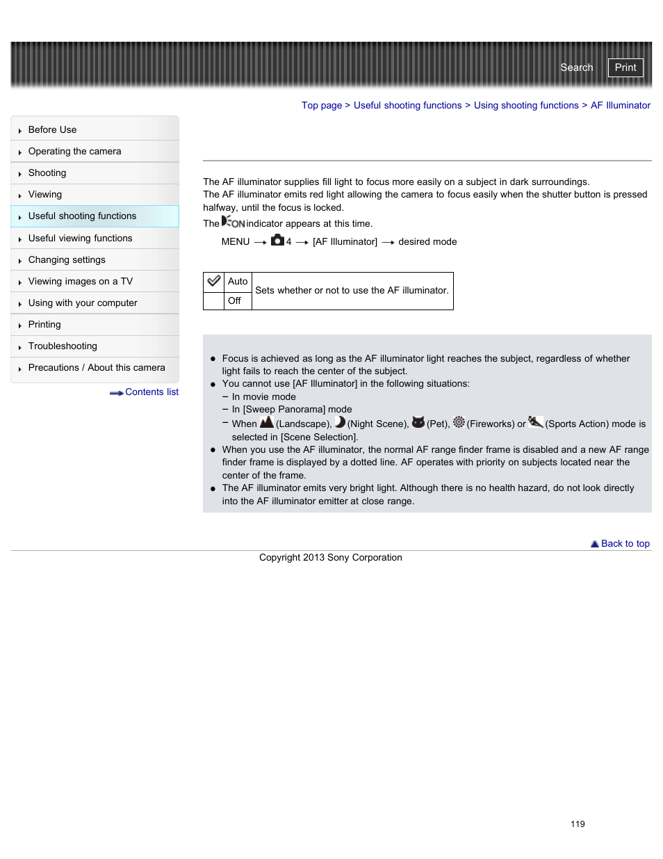 Af illuminator, Cyber-shot user guide | Sony DSC-RX100M2 User Manual | Page 128 / 269