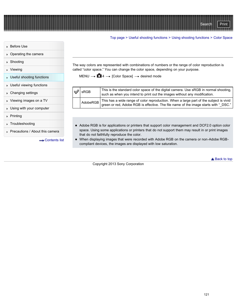 Color space, Cyber-shot user guide | Sony DSC-RX100M2 User Manual | Page 130 / 269
