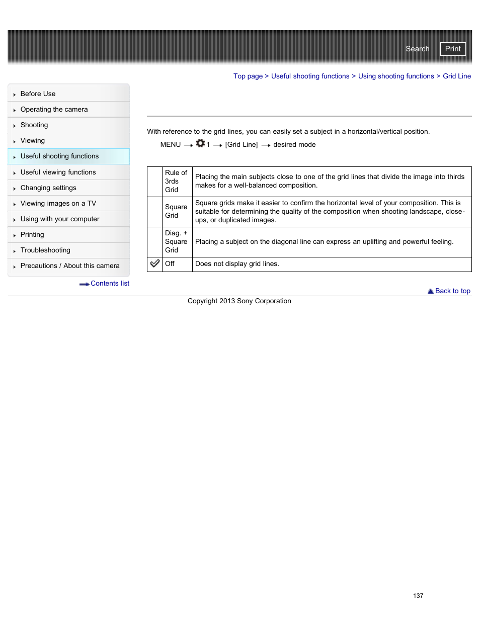 Grid line, Cyber-shot user guide | Sony DSC-RX100M2 User Manual | Page 146 / 269