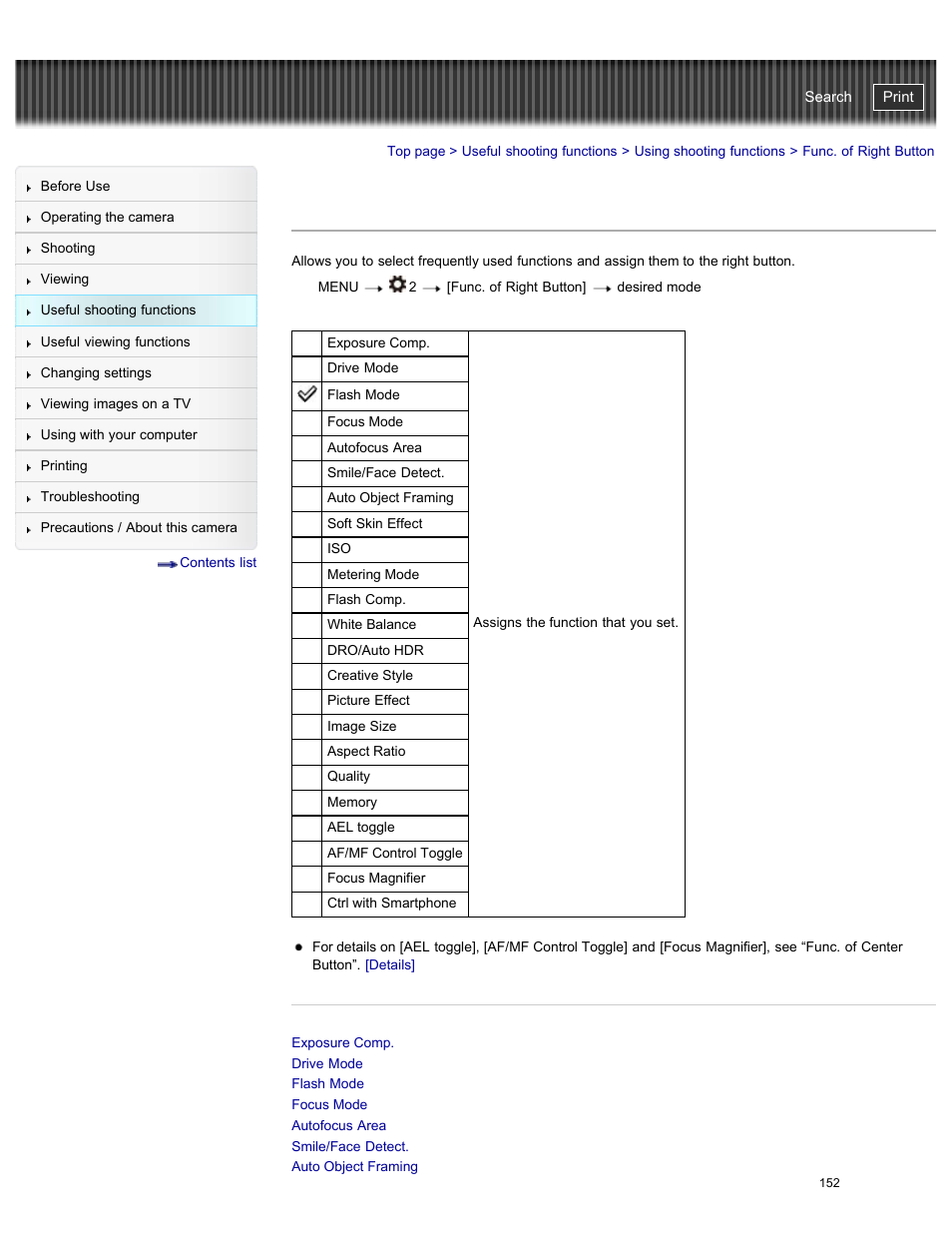 Func. of right button, Cyber-shot user guide | Sony DSC-RX100M2 User Manual | Page 161 / 269