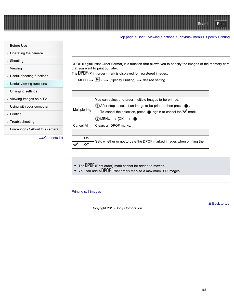 Specify printing, Cyber-shot user guide | Sony DSC-RX100M2 User Manual | Page 174 / 269