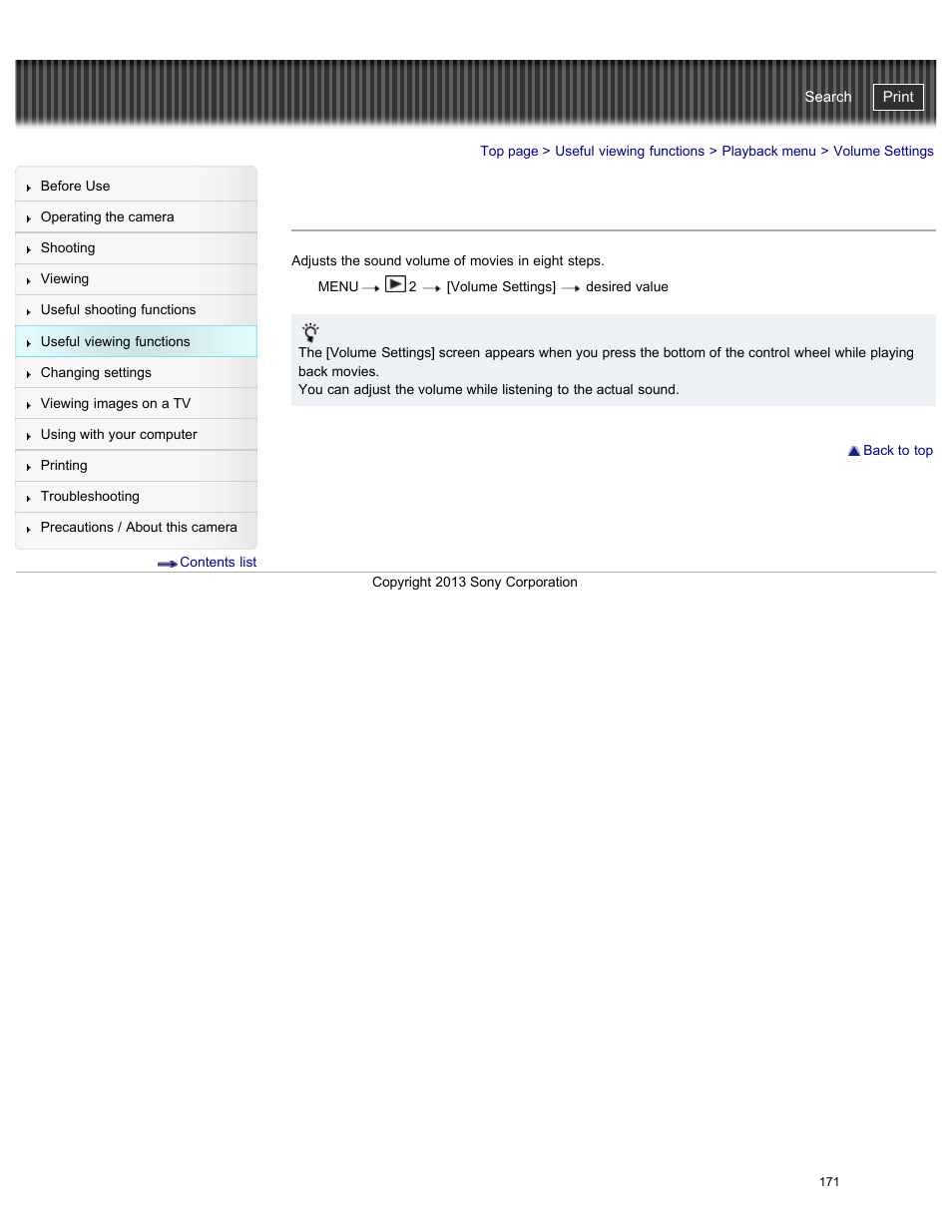 Volume settings, Cyber-shot user guide | Sony DSC-RX100M2 User Manual | Page 180 / 269