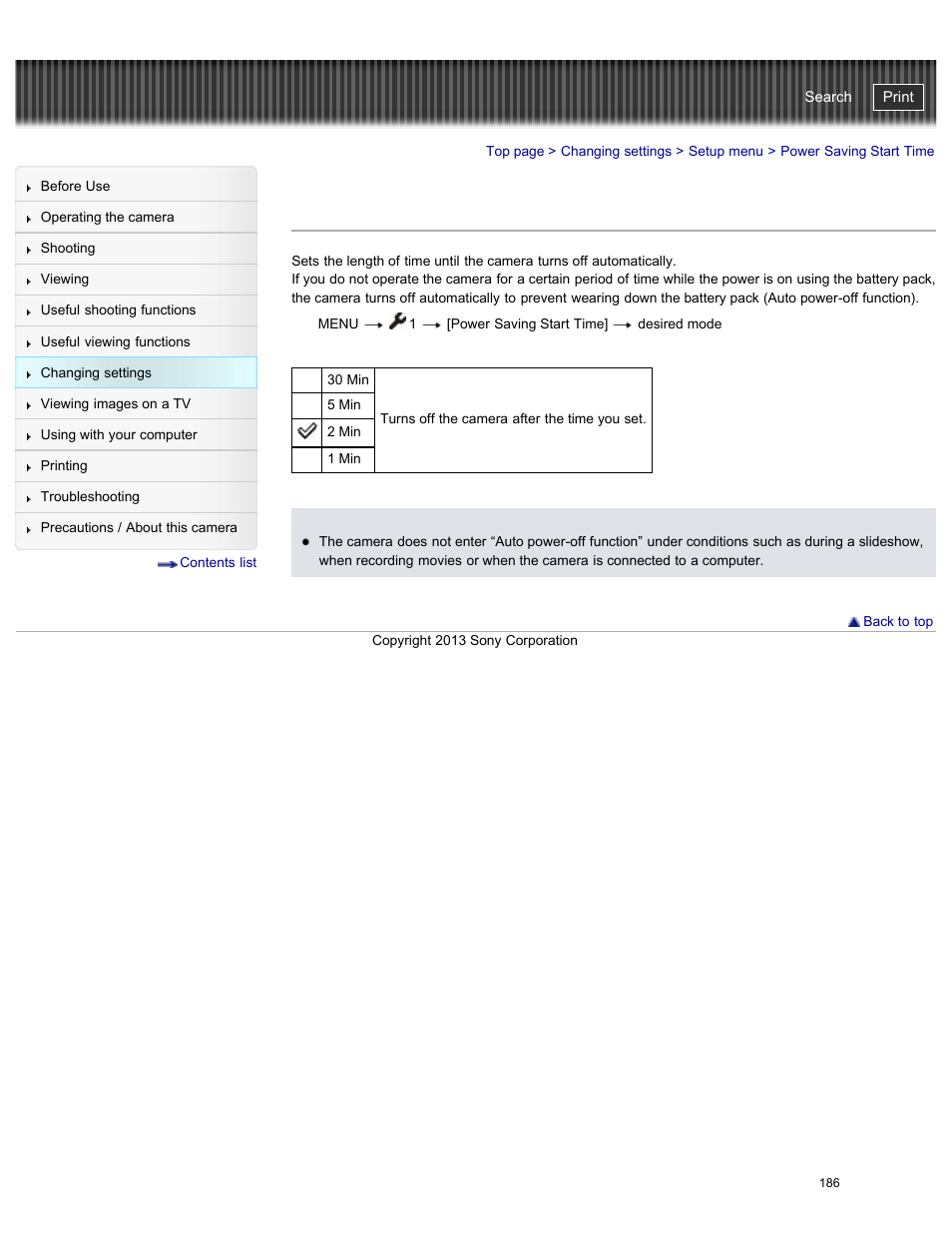 Power saving start time, Cyber-shot user guide | Sony DSC-RX100M2 User Manual | Page 195 / 269