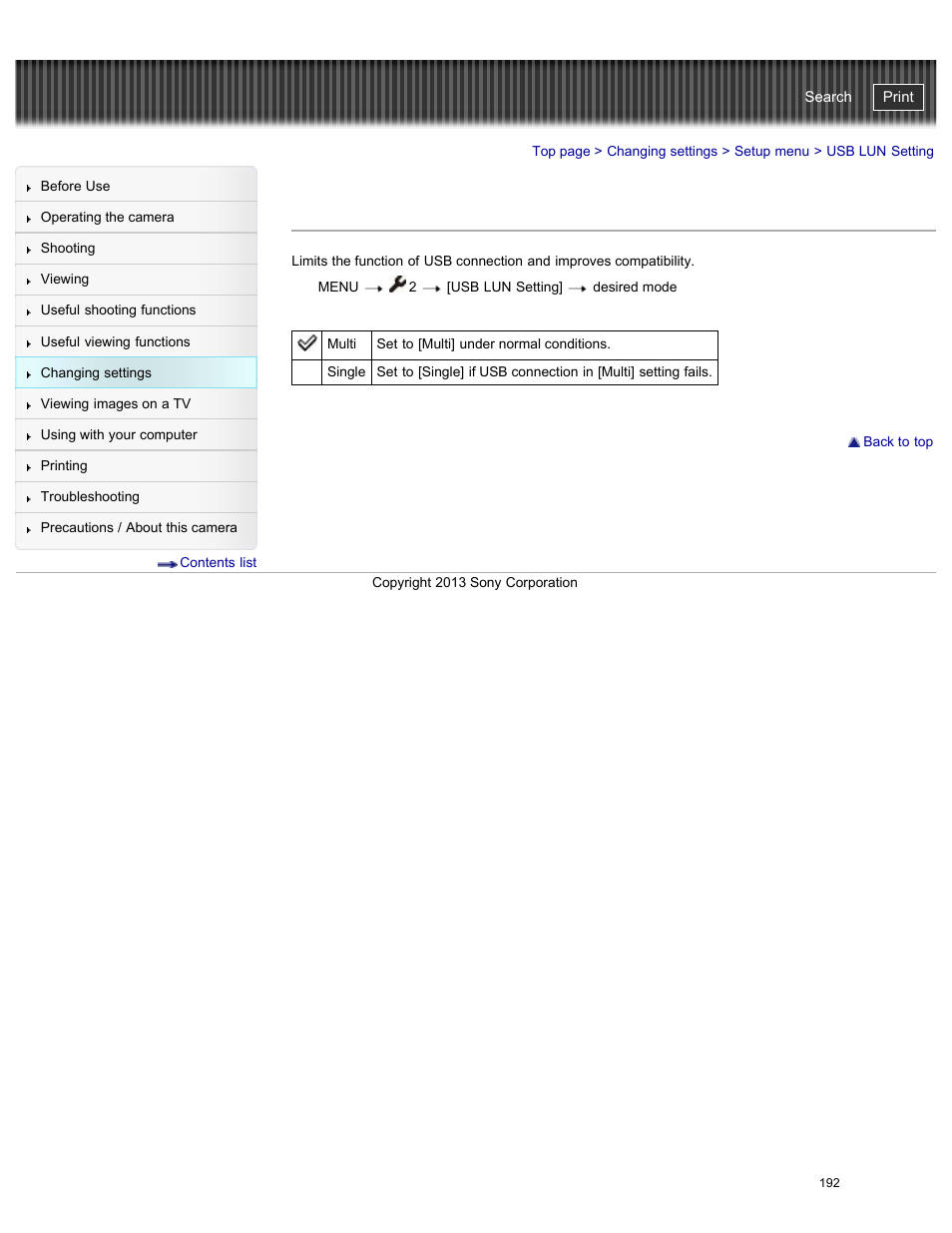 Usb lun setting, Cyber-shot user guide | Sony DSC-RX100M2 User Manual | Page 201 / 269