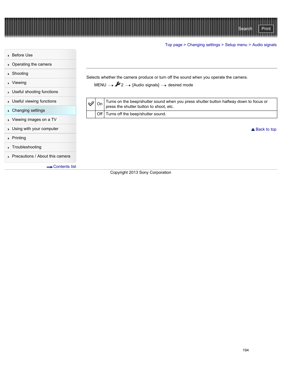 Audio signals, Cyber-shot user guide | Sony DSC-RX100M2 User Manual | Page 203 / 269