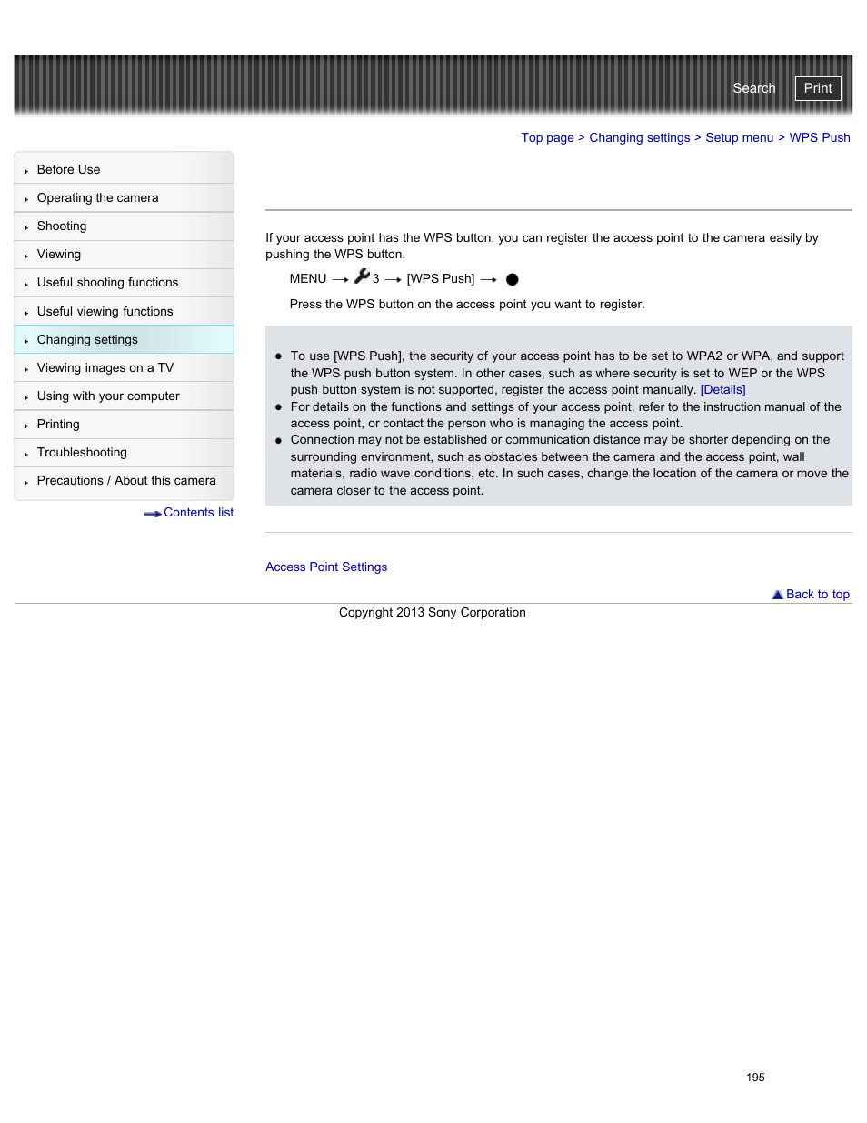 Wps push, Details, Cyber-shot user guide | Sony DSC-RX100M2 User Manual | Page 204 / 269