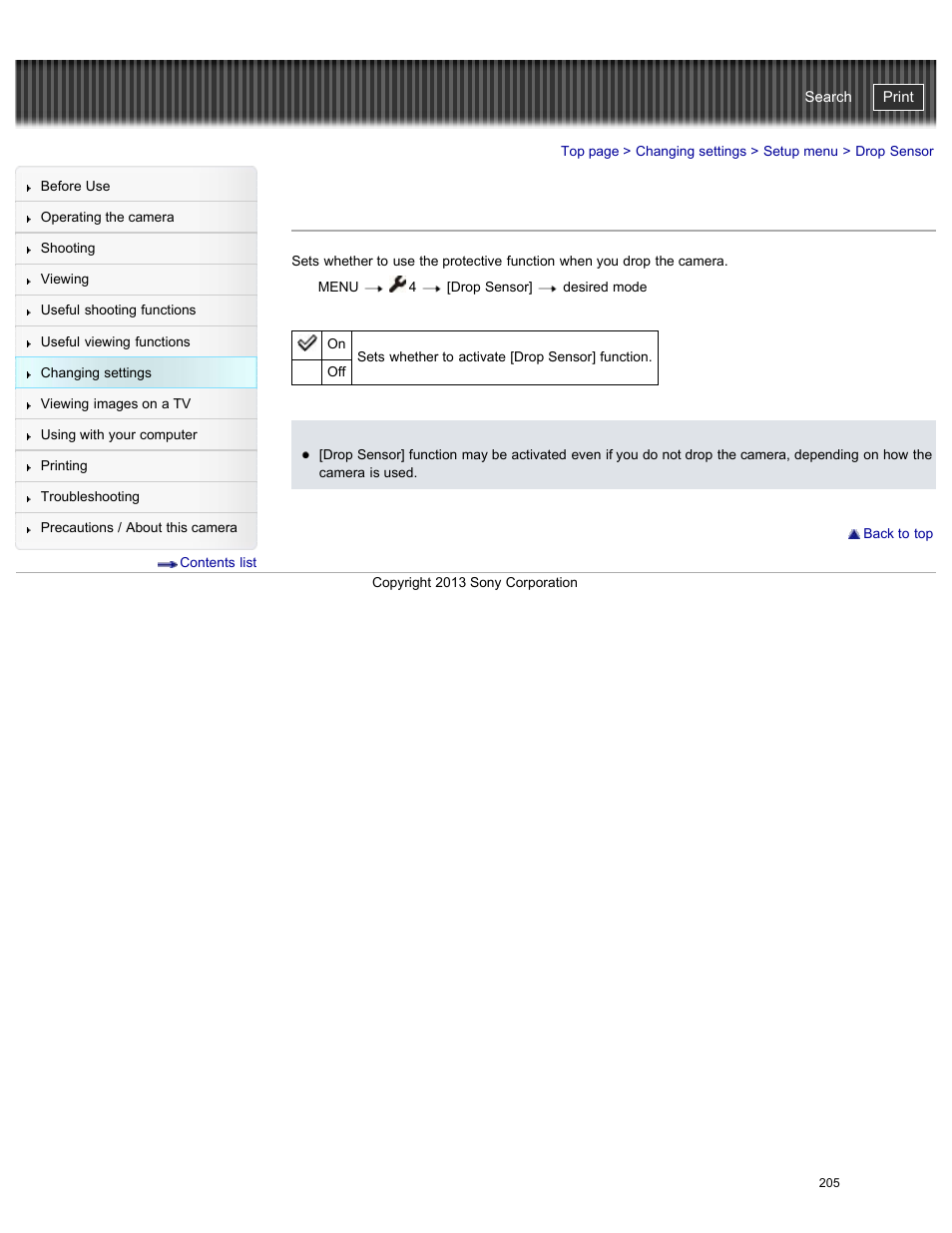 Drop sensor, Cyber-shot user guide | Sony DSC-RX100M2 User Manual | Page 214 / 269