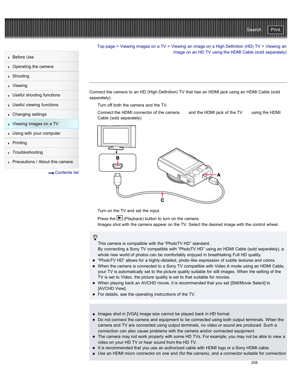 Viewing an image on an hd tv using the hdmi cable, Cyber-shot user guide | Sony DSC-RX100M2 User Manual | Page 217 / 269