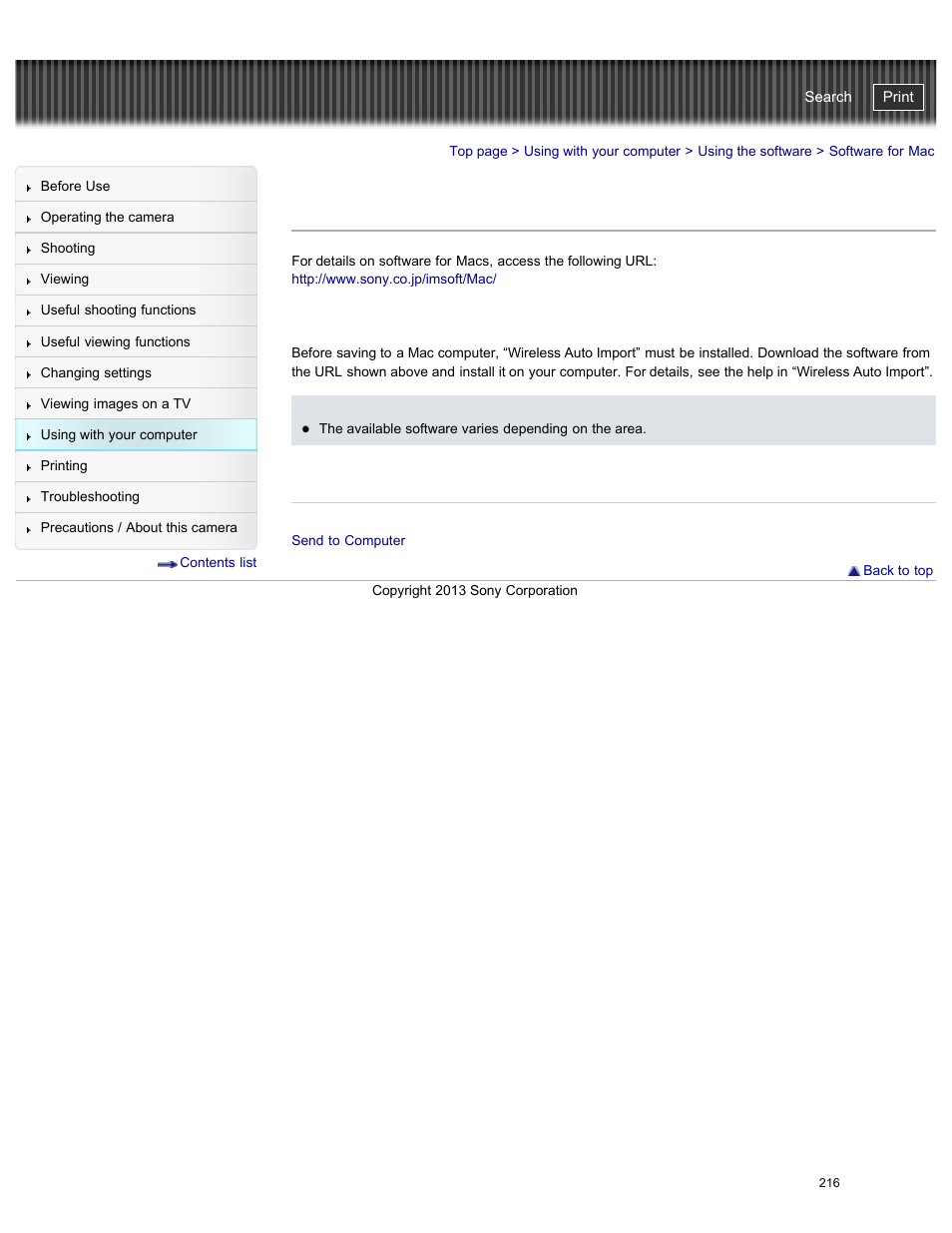 Software for mac, Cyber-shot user guide | Sony DSC-RX100M2 User Manual | Page 225 / 269