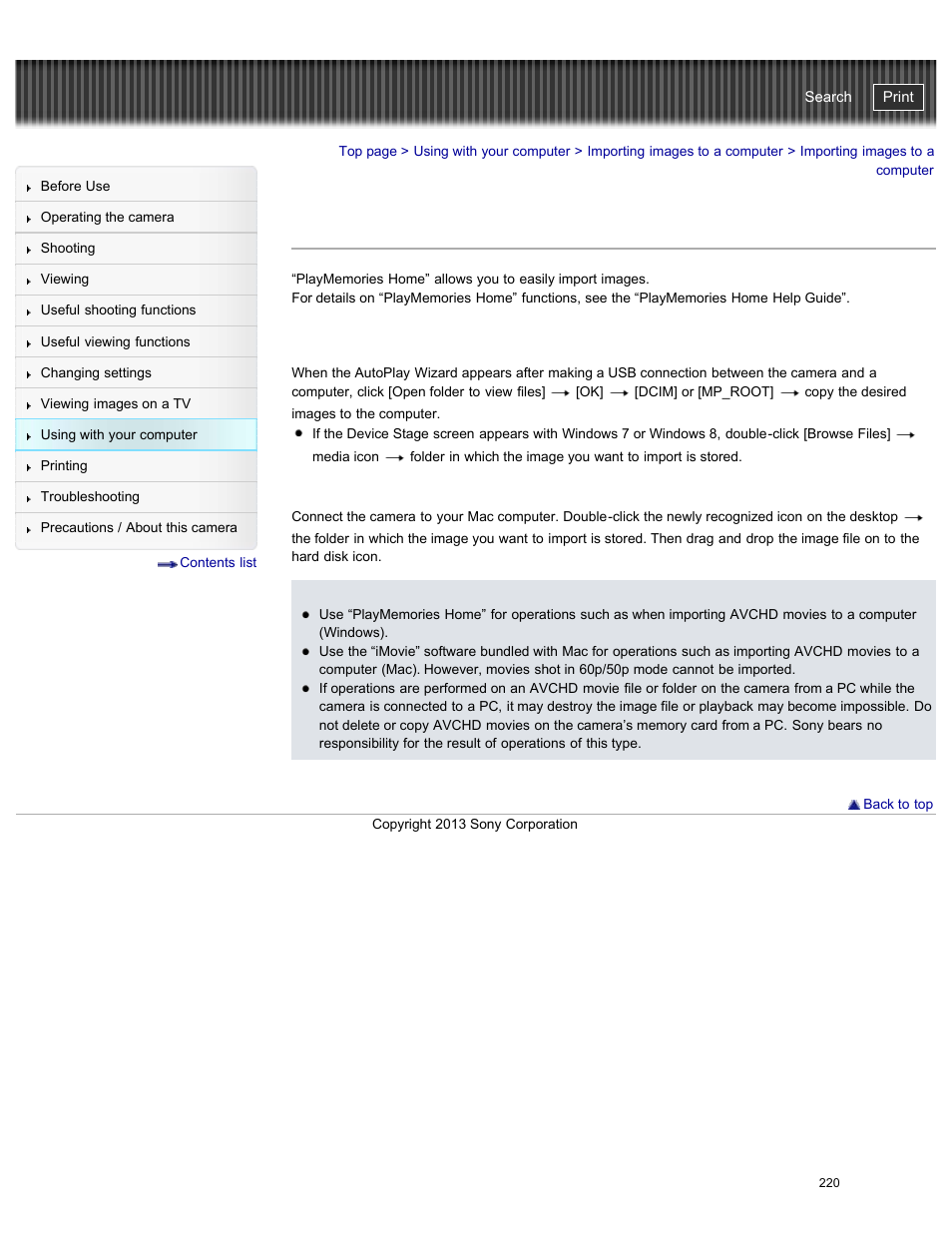 Importing images to a computer, Cyber-shot user guide | Sony DSC-RX100M2 User Manual | Page 229 / 269