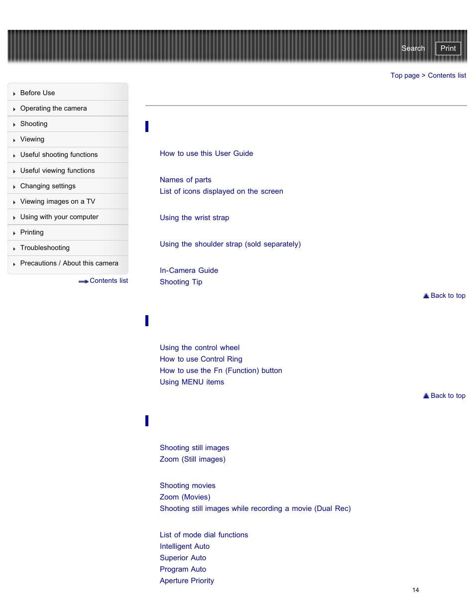 Contents list | Sony DSC-RX100M2 User Manual | Page 23 / 269