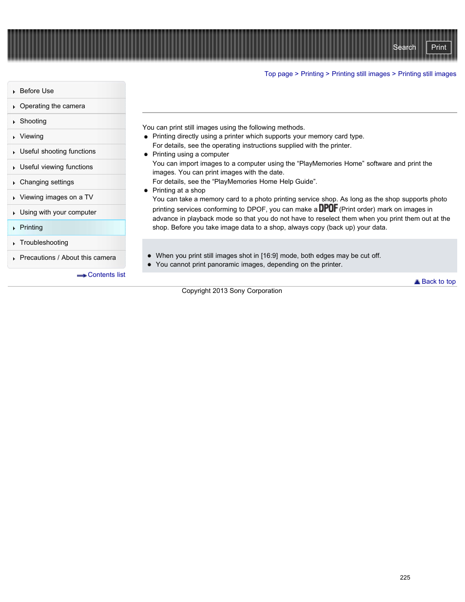 Printing still images, Cyber-shot user guide | Sony DSC-RX100M2 User Manual | Page 234 / 269