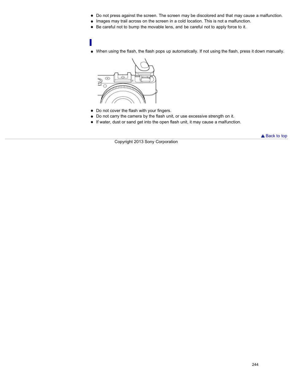 Notes on the flash | Sony DSC-RX100M2 User Manual | Page 253 / 269