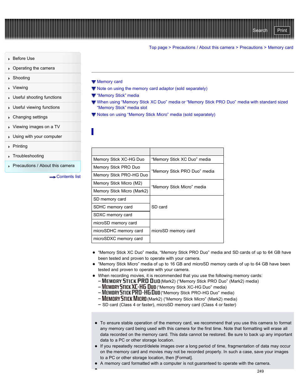 Memory card, Details, Cyber-shot user guide | Sony DSC-RX100M2 User Manual | Page 258 / 269