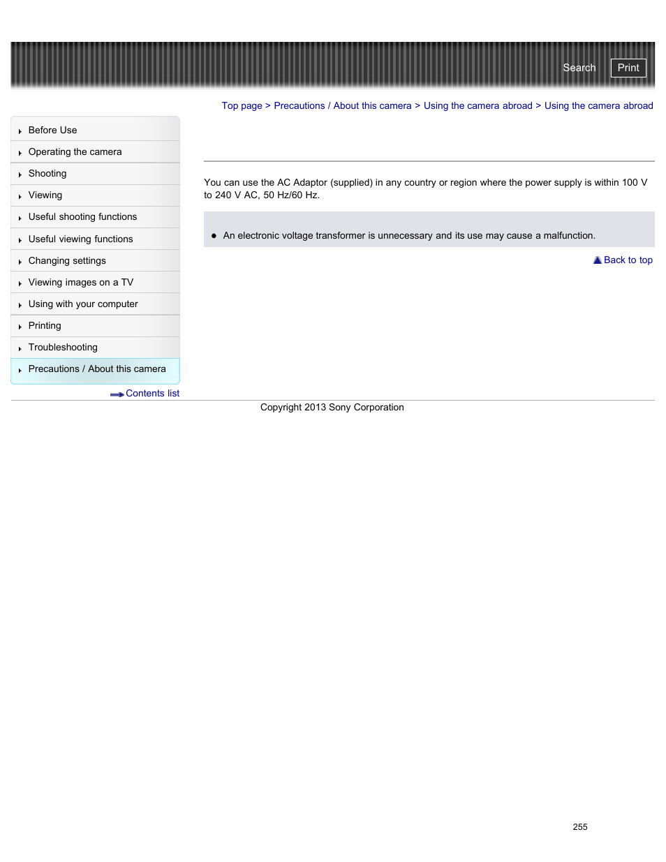 Using the camera abroad, Cyber-shot user guide | Sony DSC-RX100M2 User Manual | Page 264 / 269