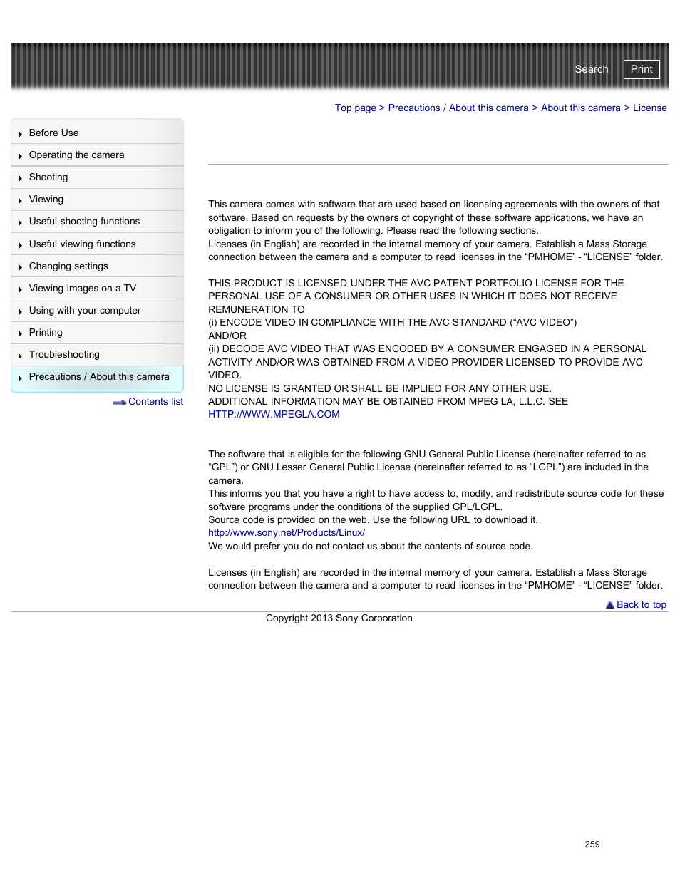 License, Cyber-shot user guide | Sony DSC-RX100M2 User Manual | Page 268 / 269