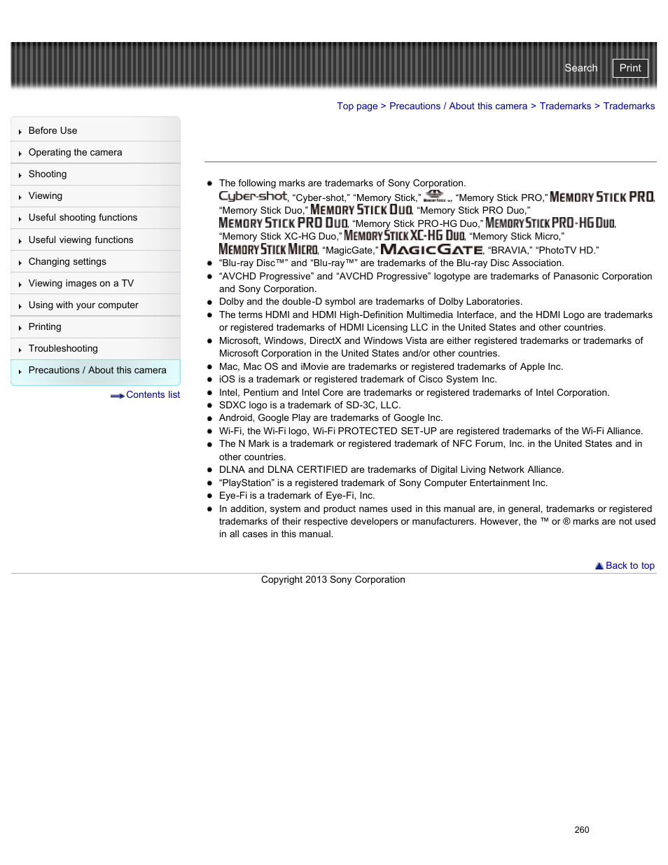 Trademarks, Cyber-shot user guide | Sony DSC-RX100M2 User Manual | Page 269 / 269