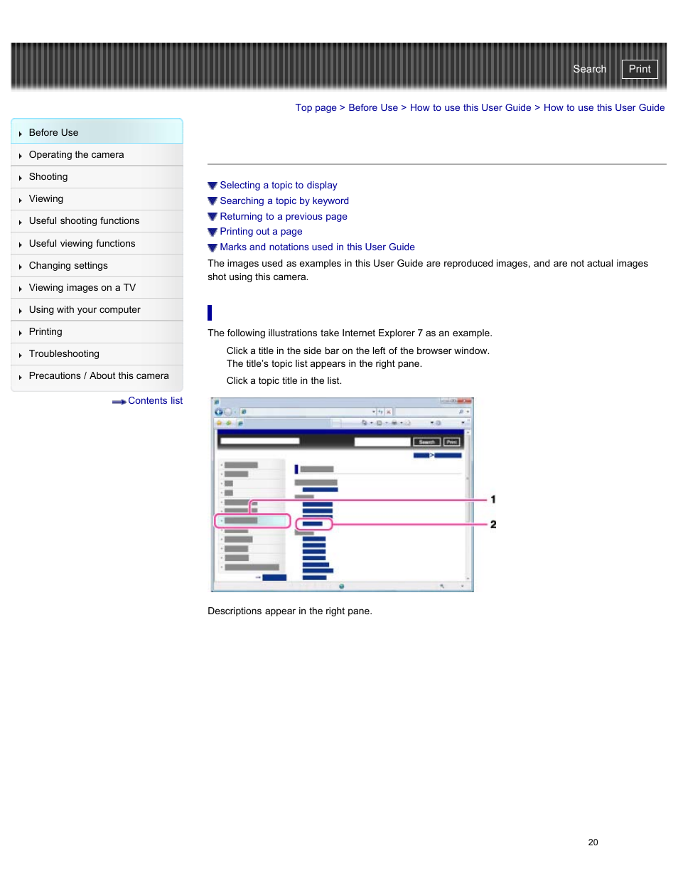 How to use this user guide, Selecting a topic to display, Cyber-shot user guide | Sony DSC-RX100M2 User Manual | Page 29 / 269