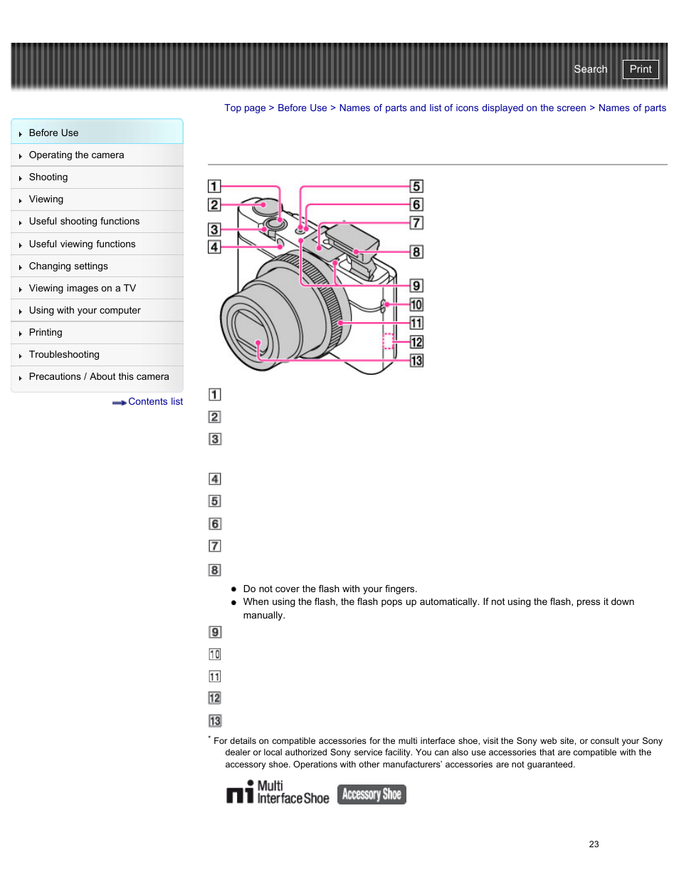 Names of parts, Cyber-shot user guide | Sony DSC-RX100M2 User Manual | Page 32 / 269