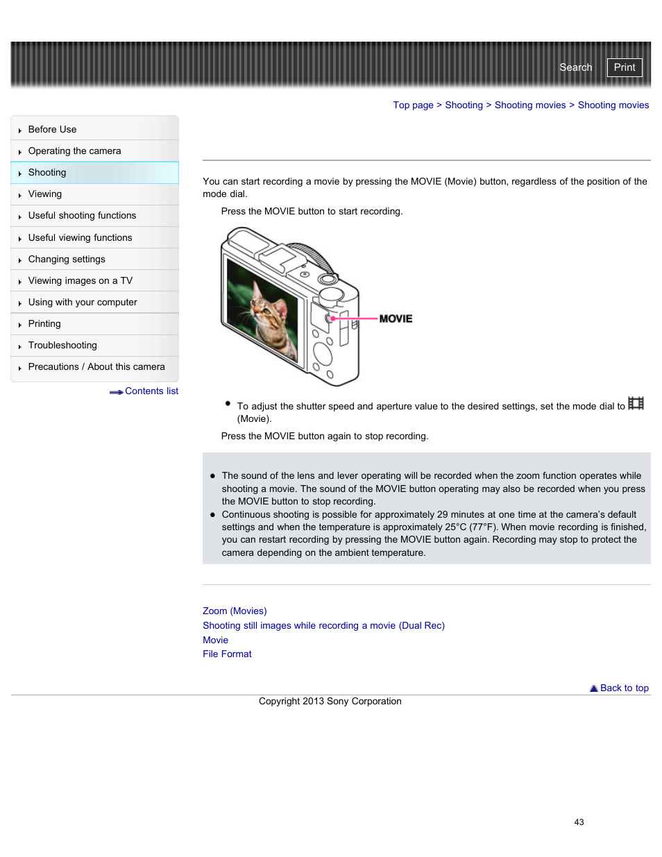 Shooting movies, Cyber-shot user guide | Sony DSC-RX100M2 User Manual | Page 52 / 269