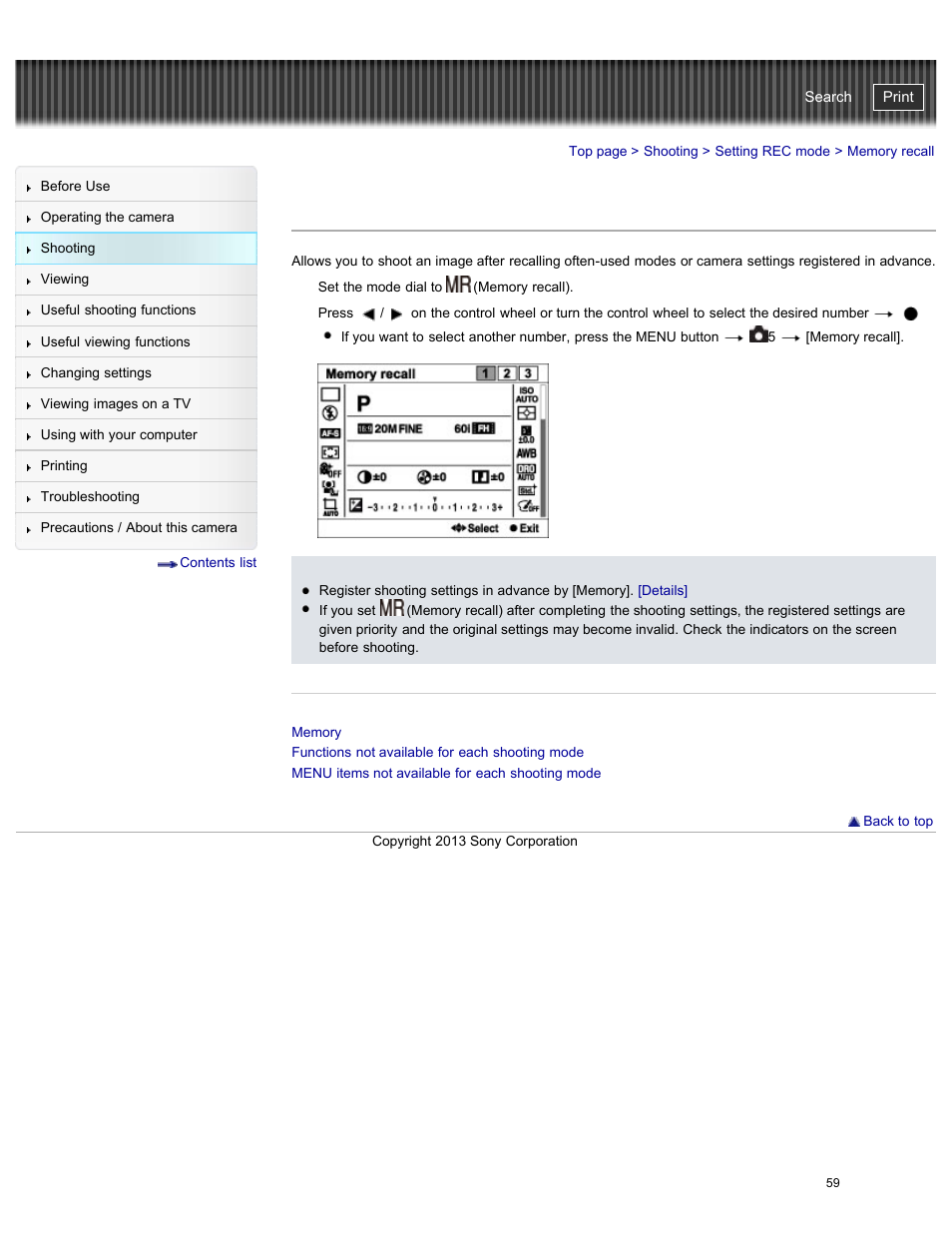 Memory recall, Cyber-shot user guide | Sony DSC-RX100M2 User Manual | Page 68 / 269