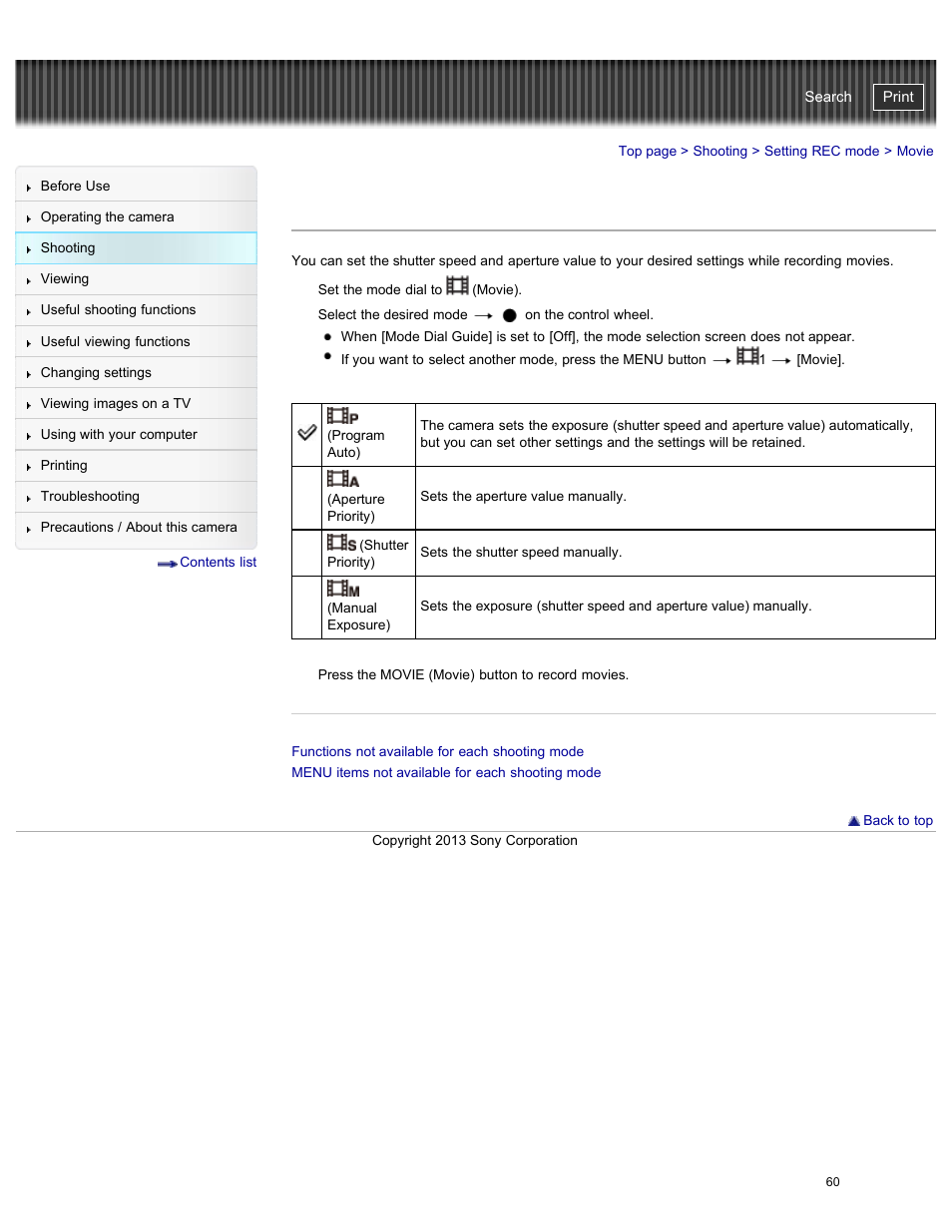 Movie, Cyber-shot user guide | Sony DSC-RX100M2 User Manual | Page 69 / 269
