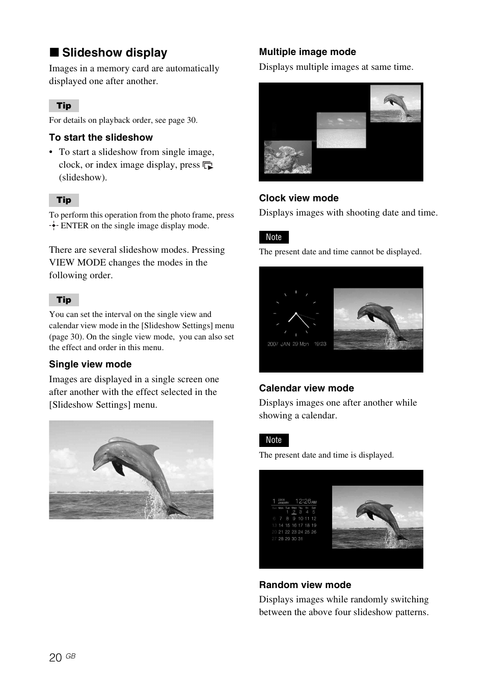 X slideshow display | Sony DPF-D70 User Manual | Page 20 / 48