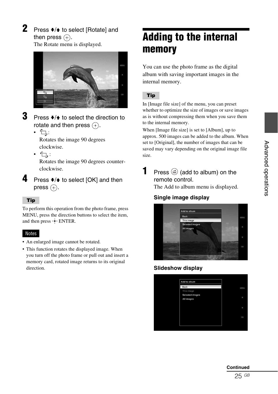 Adding to the internal memory | Sony DPF-D70 User Manual | Page 25 / 48