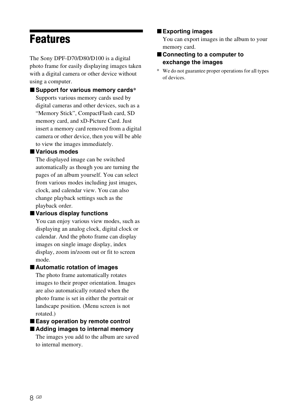 Features | Sony DPF-D70 User Manual | Page 8 / 48