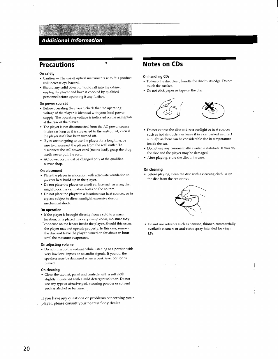 Precautions, Additional information | Sony CDP-CA80ES User Manual | Page 23 / 26