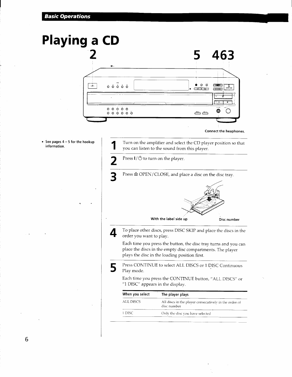 Playing a cd | Sony CDP-CA80ES User Manual | Page 6 / 26