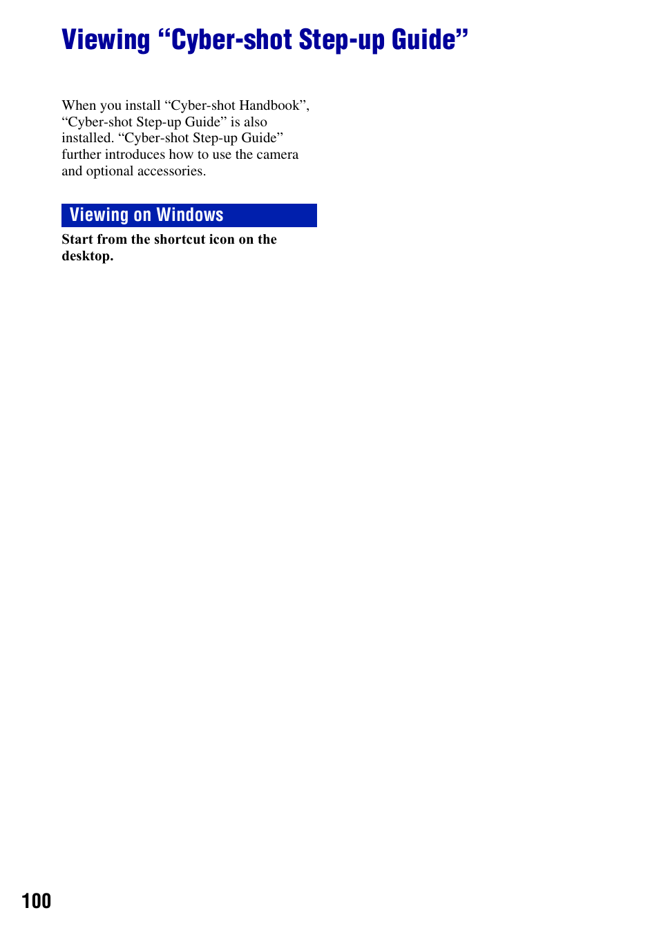 Viewing “cyber-shot step-up guide, Viewing on windows | Sony DSC-T2 User Manual | Page 100 / 131