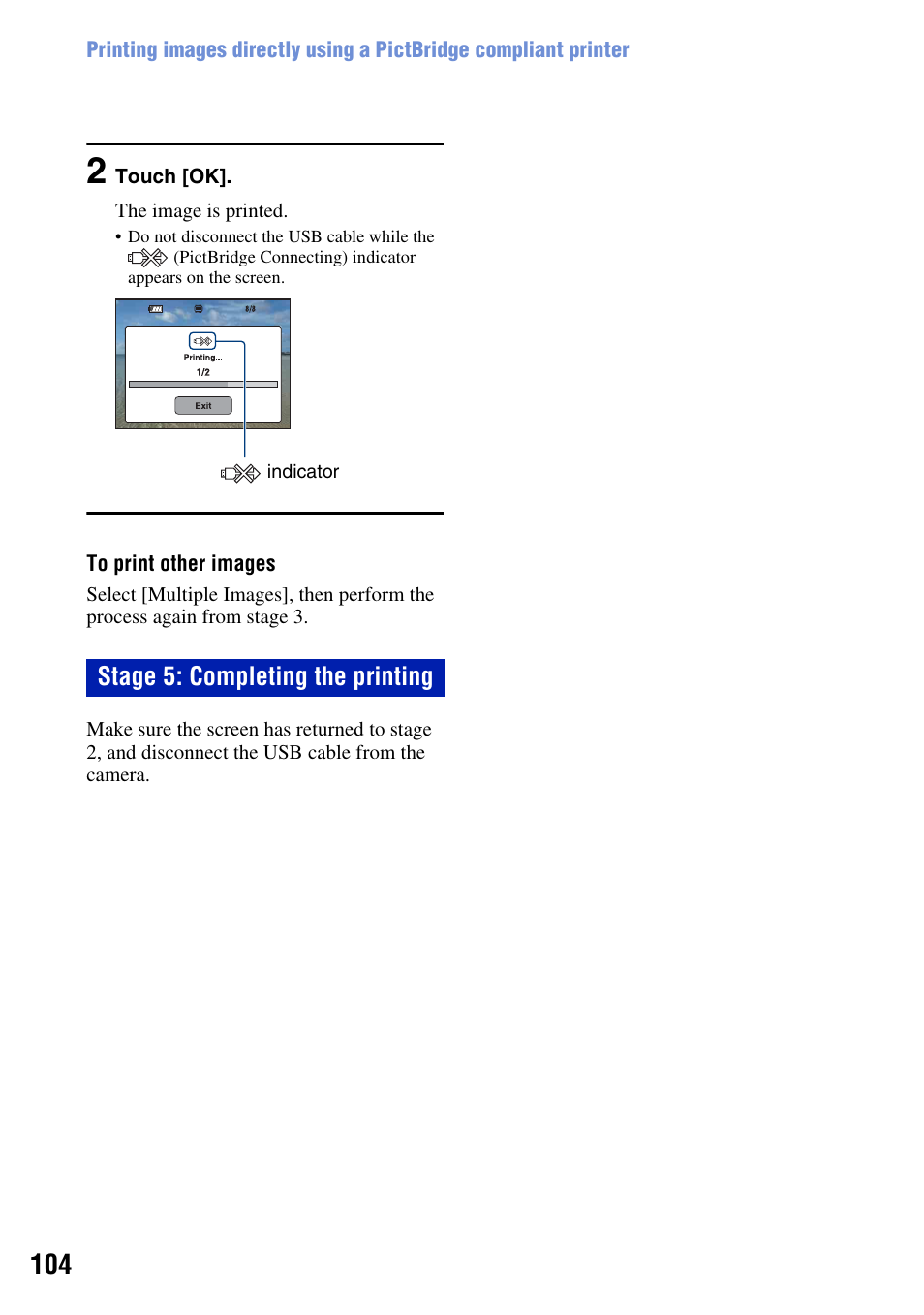 Stage 5: completing the printing | Sony DSC-T2 User Manual | Page 104 / 131