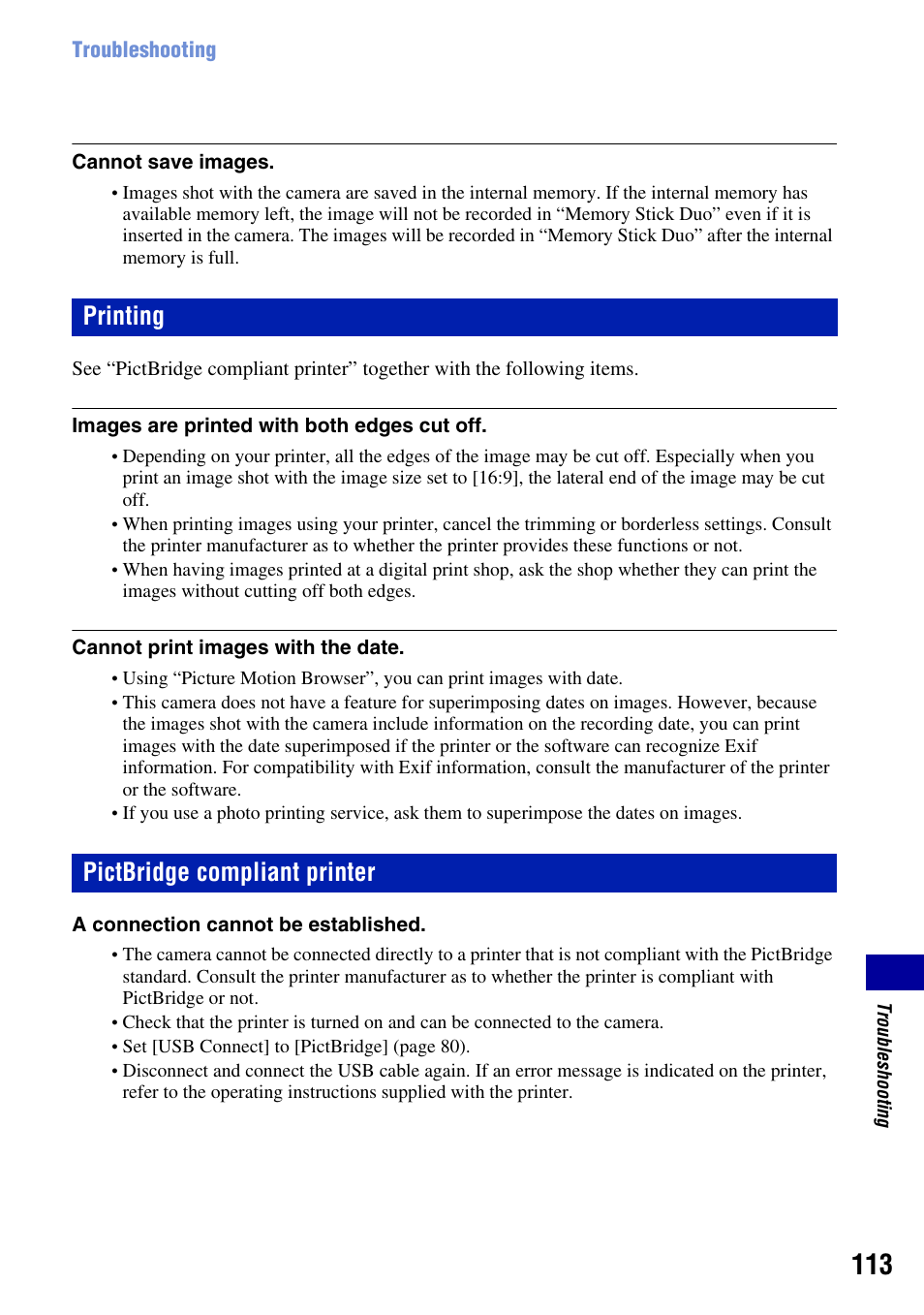 Printing, Pictbridge compliant printer, Printing pictbridge compliant printer | Sony DSC-T2 User Manual | Page 113 / 131