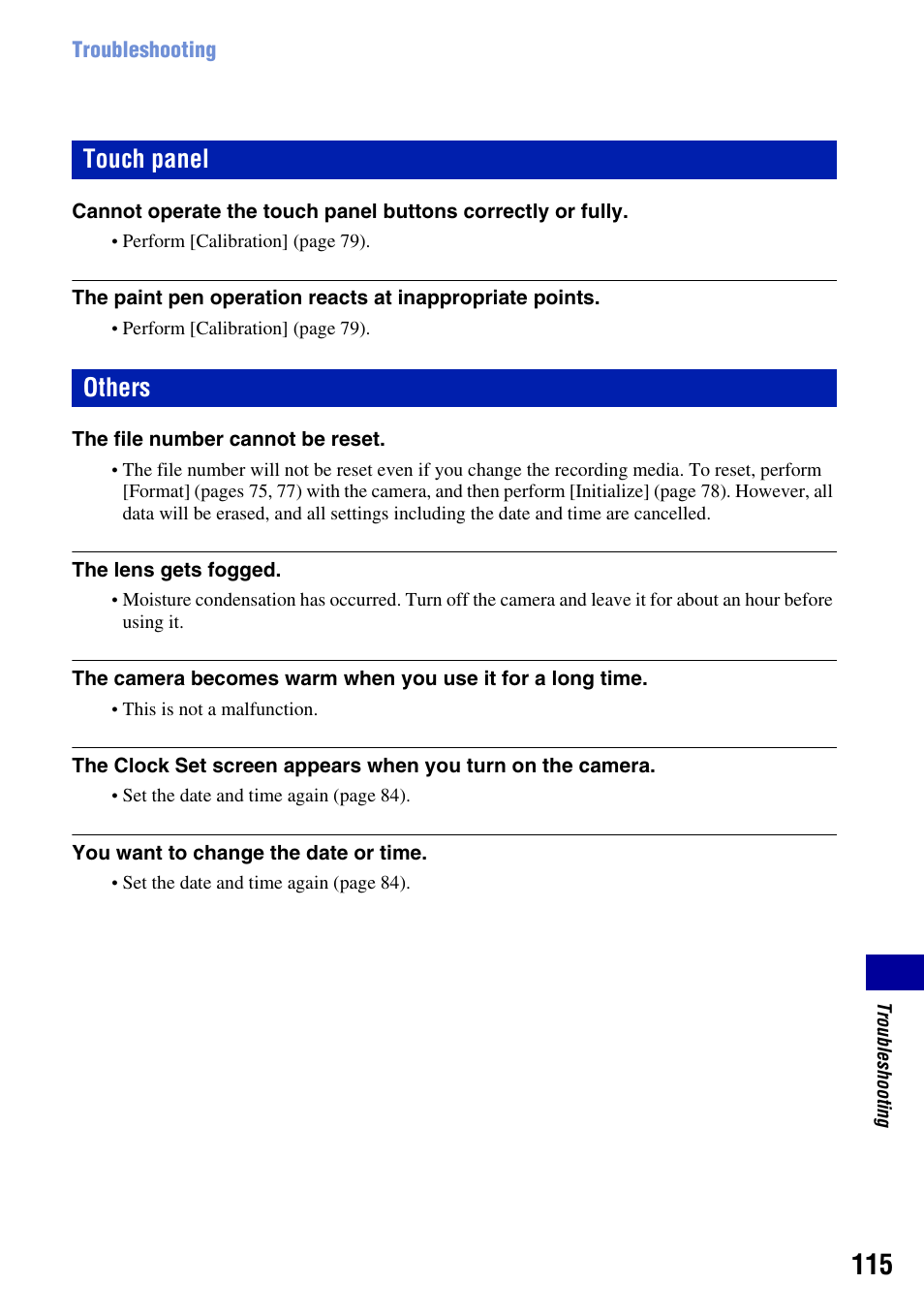 Touch panel, Others, To 115 | Touch panel others | Sony DSC-T2 User Manual | Page 115 / 131