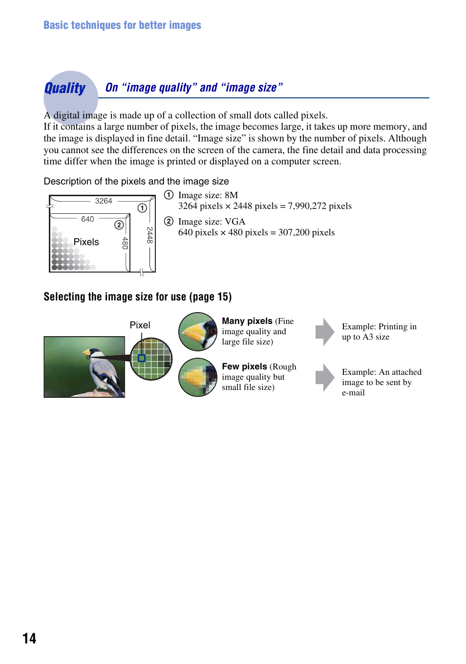 Quality, Quality – on “image quality” and “image size | Sony DSC-T2 User Manual | Page 14 / 131