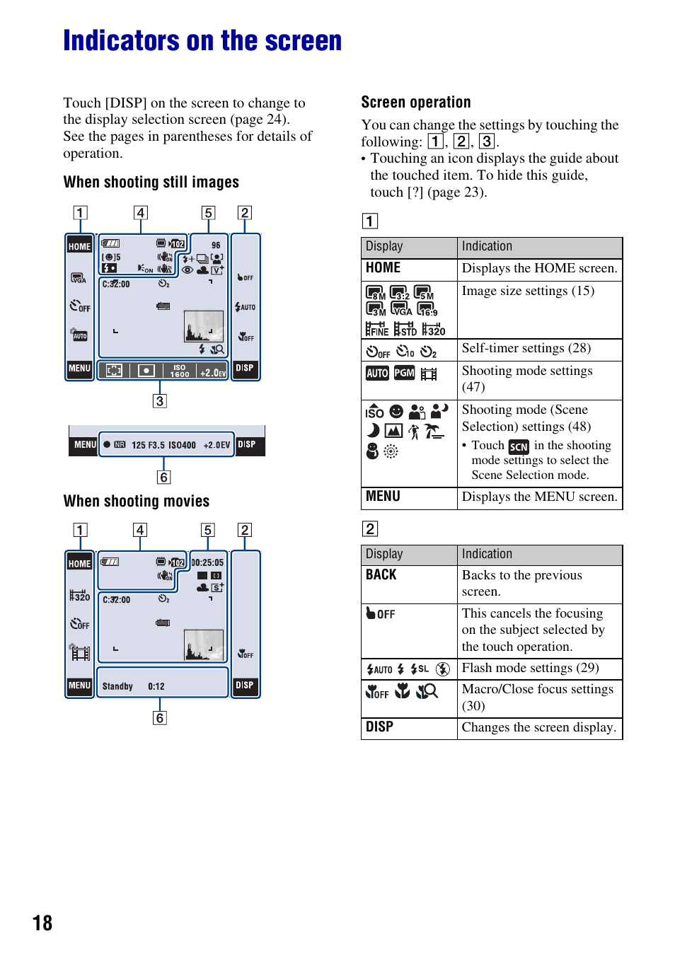 Indicators on the screen | Sony DSC-T2 User Manual | Page 18 / 131