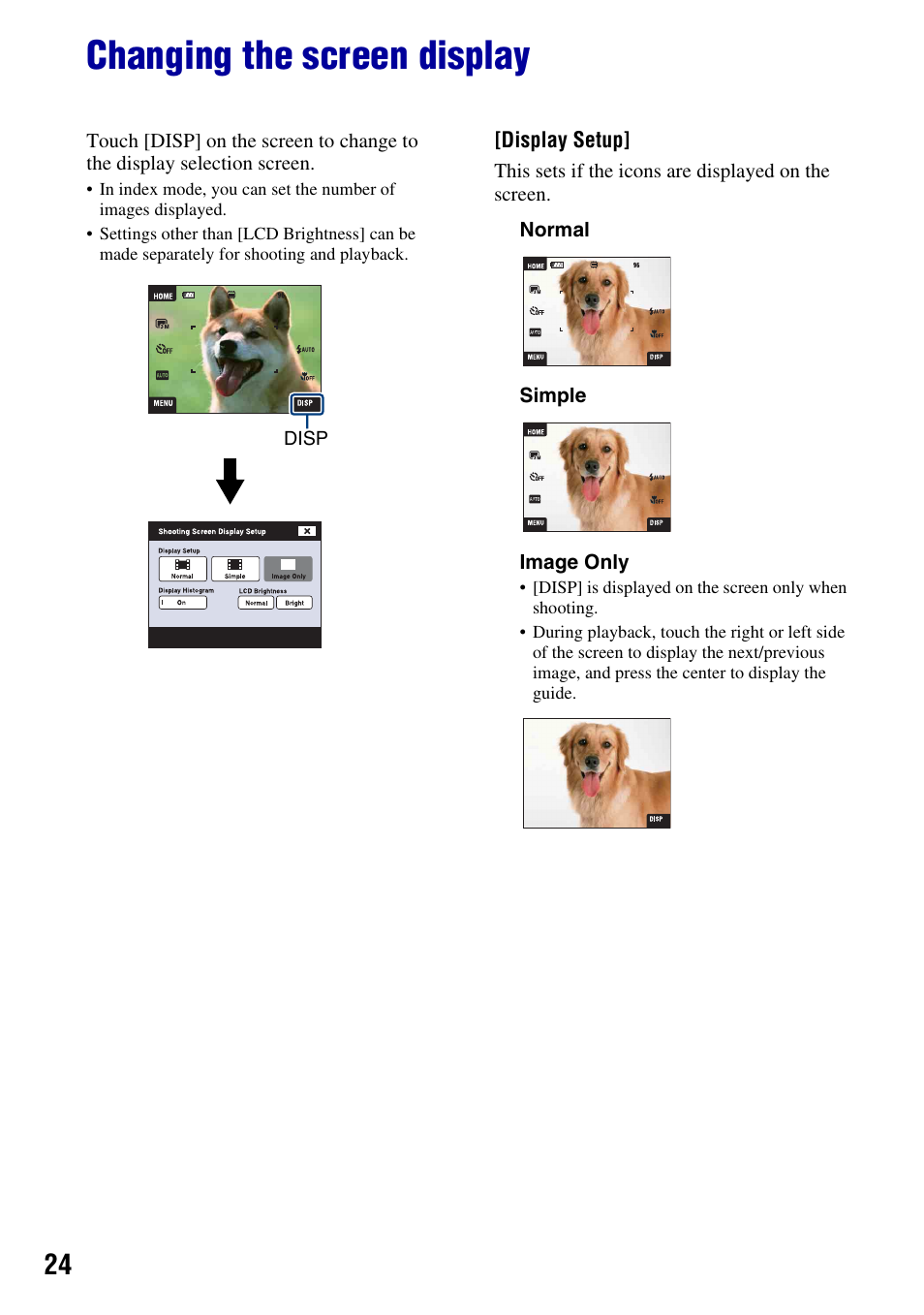 Changing the screen display, M (24) | Sony DSC-T2 User Manual | Page 24 / 131