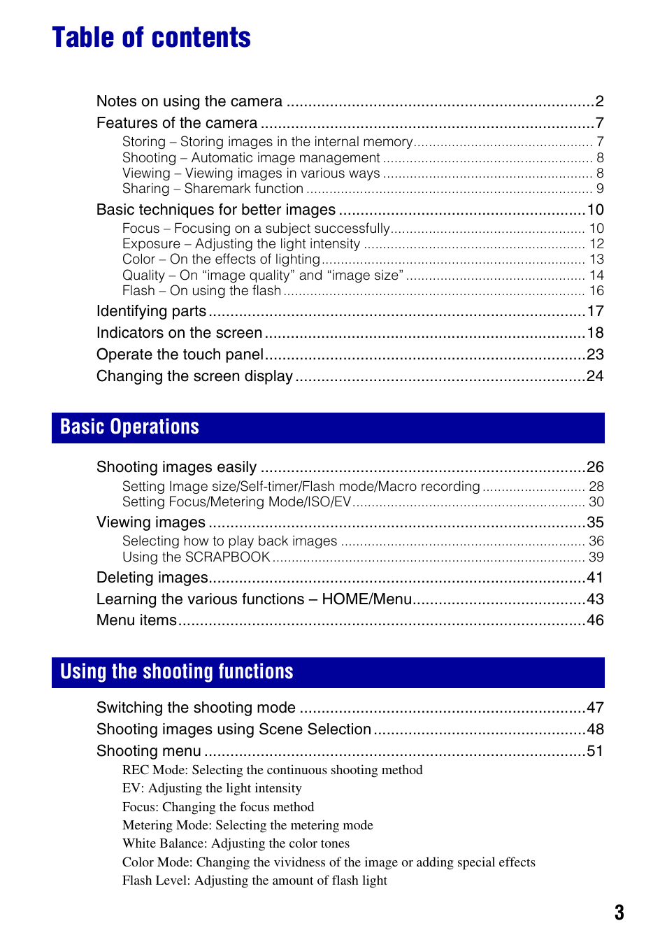 Sony DSC-T2 User Manual | Page 3 / 131