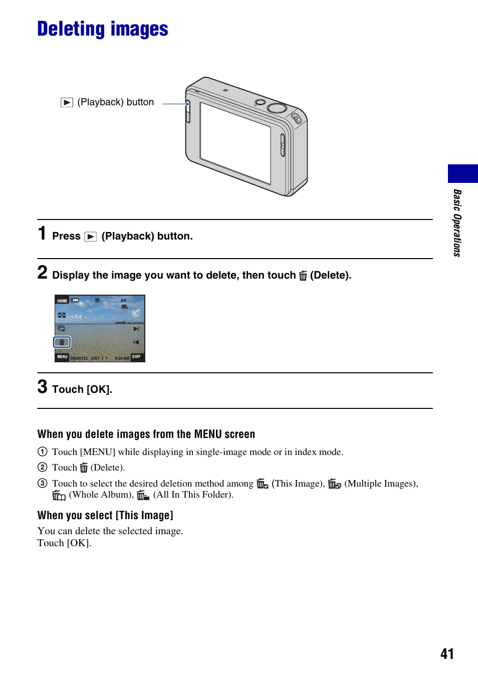 Deleting images | Sony DSC-T2 User Manual | Page 41 / 131