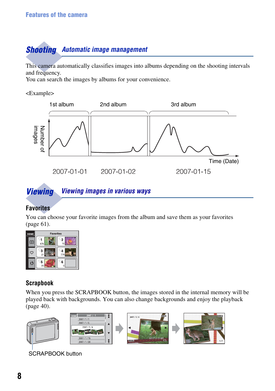 Shooting, Viewing | Sony DSC-T2 User Manual | Page 8 / 131