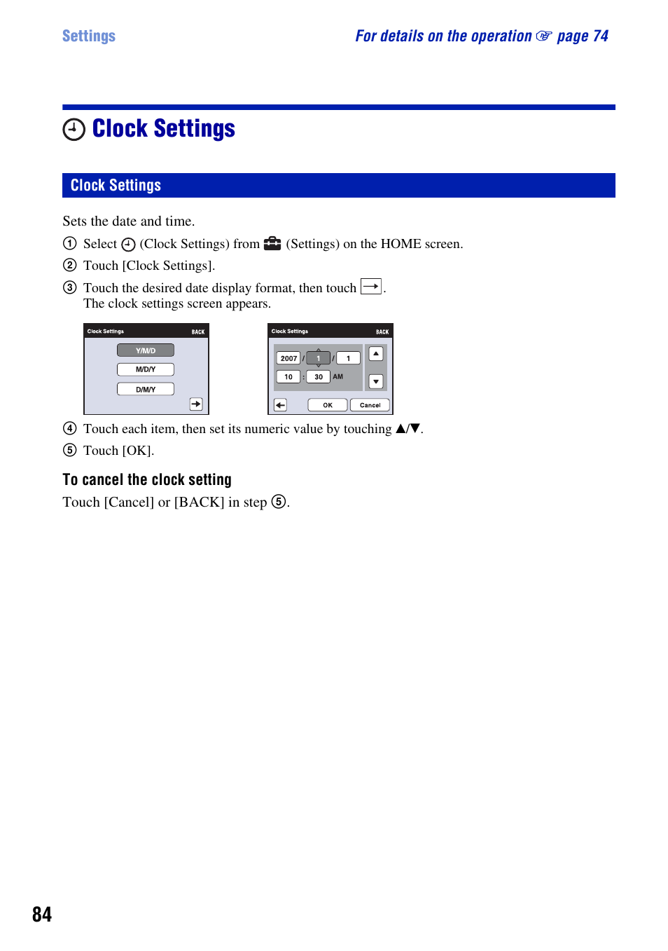 Clock settings | Sony DSC-T2 User Manual | Page 84 / 131