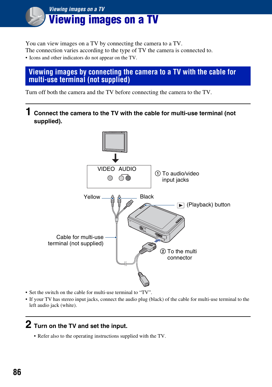 Viewing images on a tv | Sony DSC-T2 User Manual | Page 86 / 131