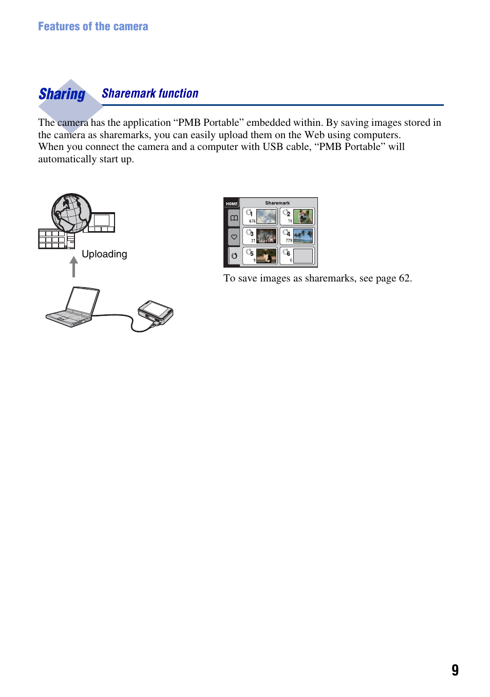 Sharing, Sharing – sharemark function | Sony DSC-T2 User Manual | Page 9 / 131