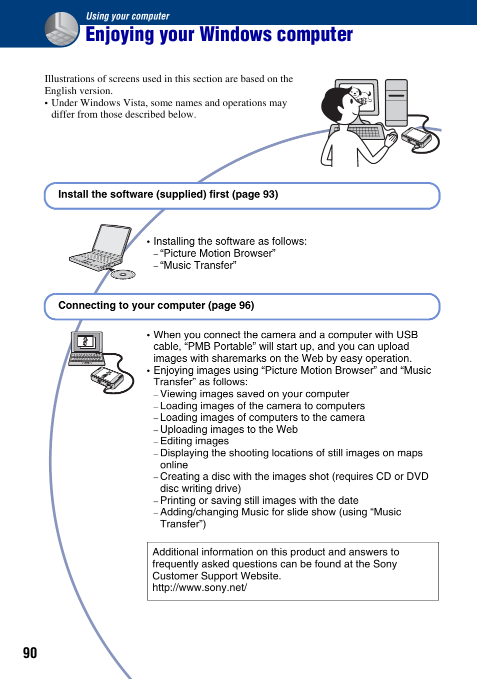 Using your computer, Enjoying your windows computer | Sony DSC-T2 User Manual | Page 90 / 131